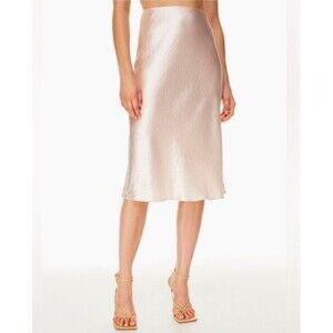 BOBEAU Satin Straight Midi Skirt Champagne Elastic Waist Women Large